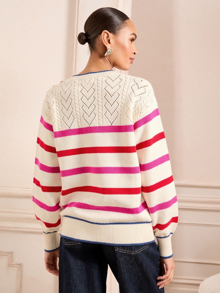 Love & Roses Ivory Heart Pointelle Crew Neck Knitted Jumper - Image 4 of 4