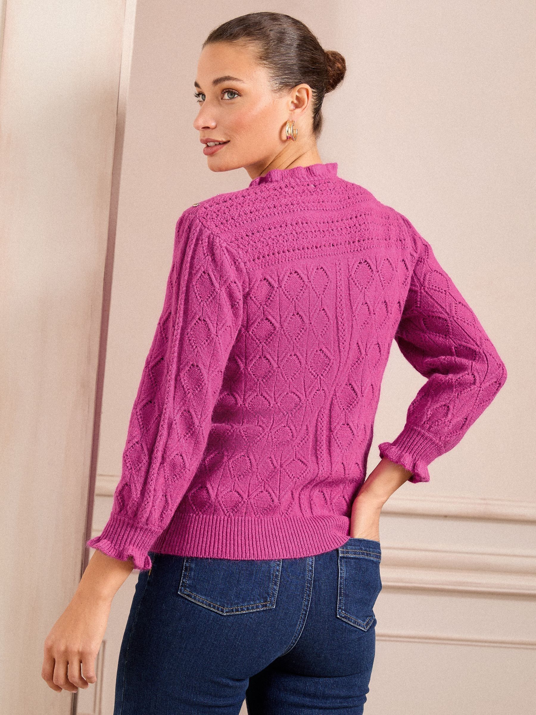 Buy Love & Roses Pink Puff Sleeve Frill Neck Pointelle