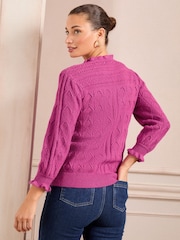 Love & Roses Pink Puff Sleeve Frill Neck Pointelle knitted jumper - Image 5 of 5