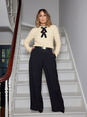 Love & Roses Ivory and Black Crew Neck Pointelle Sleeve Bow Jumper - Image 3 of 5