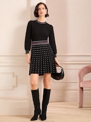 Love & Roses Black Petite Petite Fine Gauge Scallop Detail Spot Knitted Mini Dress - Image 1 of 4