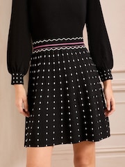 Love & Roses Black Petite Petite Fine Gauge Scallop Detail Spot Knitted Mini Dress - Image 2 of 4