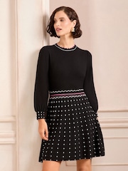 Love & Roses Black Petite Petite Fine Gauge Scallop Detail Spot Knitted Mini Dress - Image 3 of 4