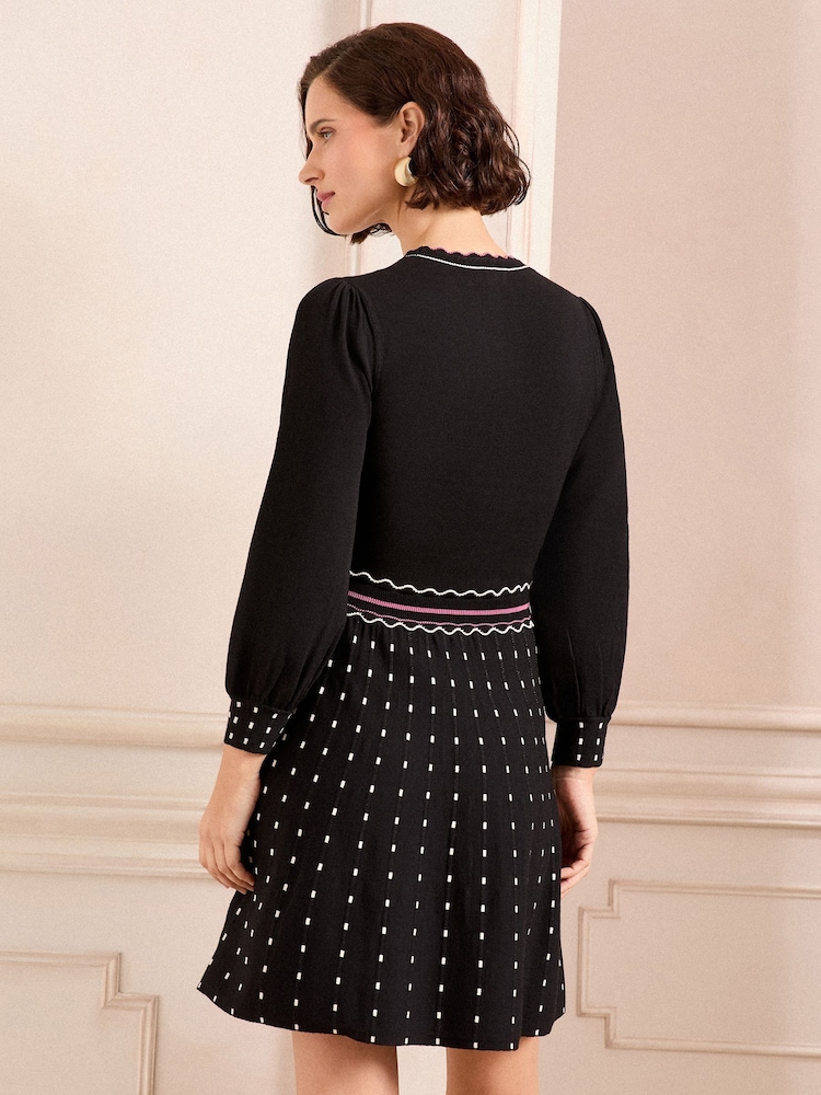 Love & Roses Black Petite Petite Fine Gauge Scallop Detail Spot Knitted Mini Dress - Image 4 of 4 Love & Roses Black Petite Petite Fine Gauge Scallop Detail Spot Knitted Mini Dress - Image 4 of 4