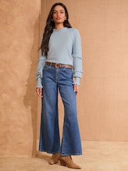 Love & Roses Blue Frill Neck Ruffle Sleeve Knit Jumper - Image 3 of 4