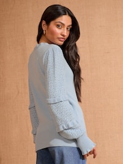Love & Roses Blue Frill Neck Ruffle Sleeve Knit Jumper - Image 4 of 4