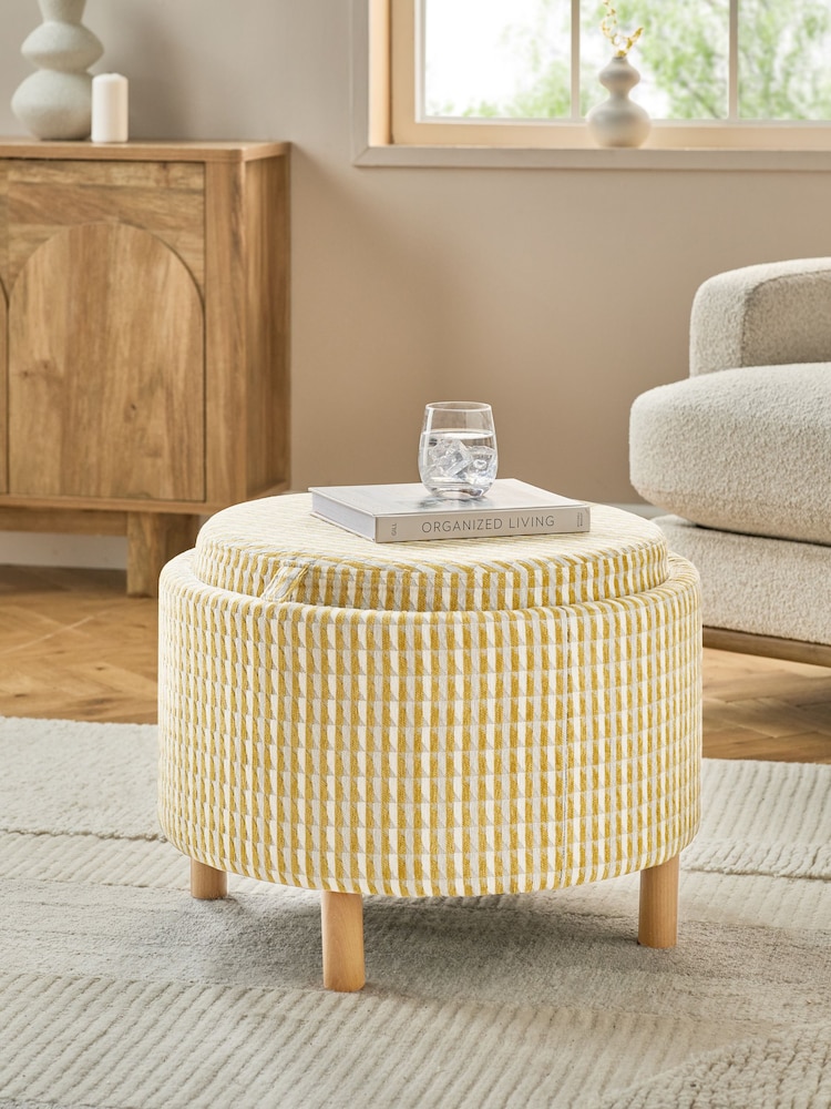 Mini Stripe Geo Ochre Yellow Ashton Storage Stool - Image 2 of 8