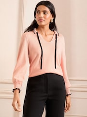Love & Roses Pink Scallop Tie Neck Knitted Jumper - Image 2 of 4