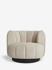 Soft Velvet Pebble Natural Valencia Swivel Accent Chair - Image 2 of 7