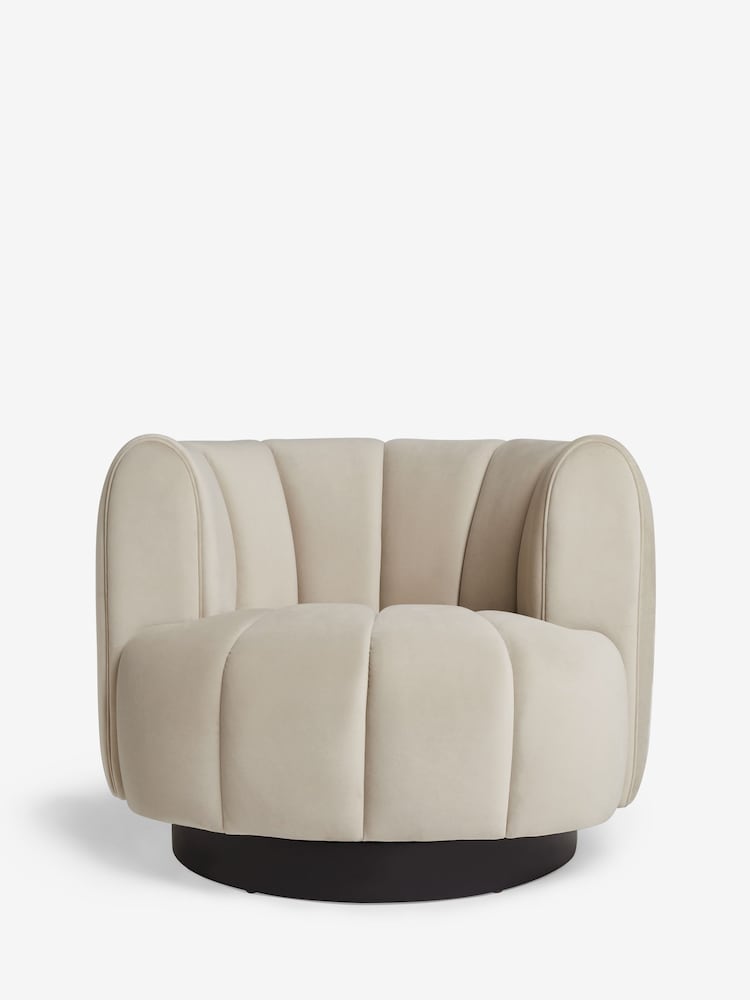 Soft Velvet Pebble Natural Valencia Swivel Accent Chair - Image 2 of 7