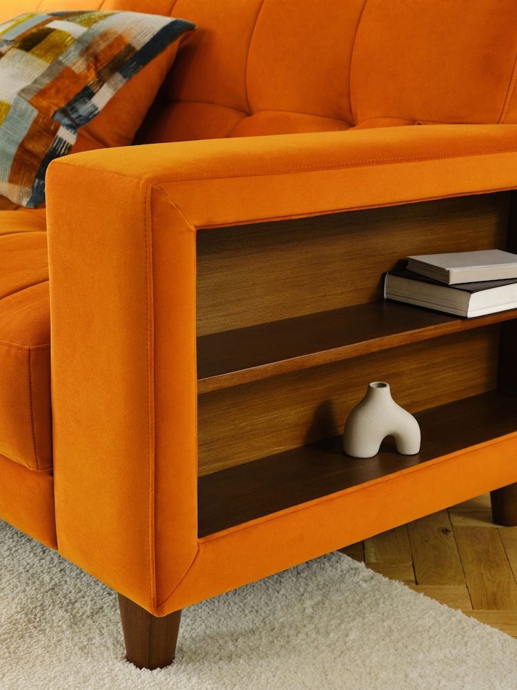 Soft Velvet Burnt Orange Wyatt Shelf 2 Seater Sofa - Image 2 of 11 Soft Velvet Burnt Orange Wyatt Shelf 2 Seater Sofa - Image 2 of 11