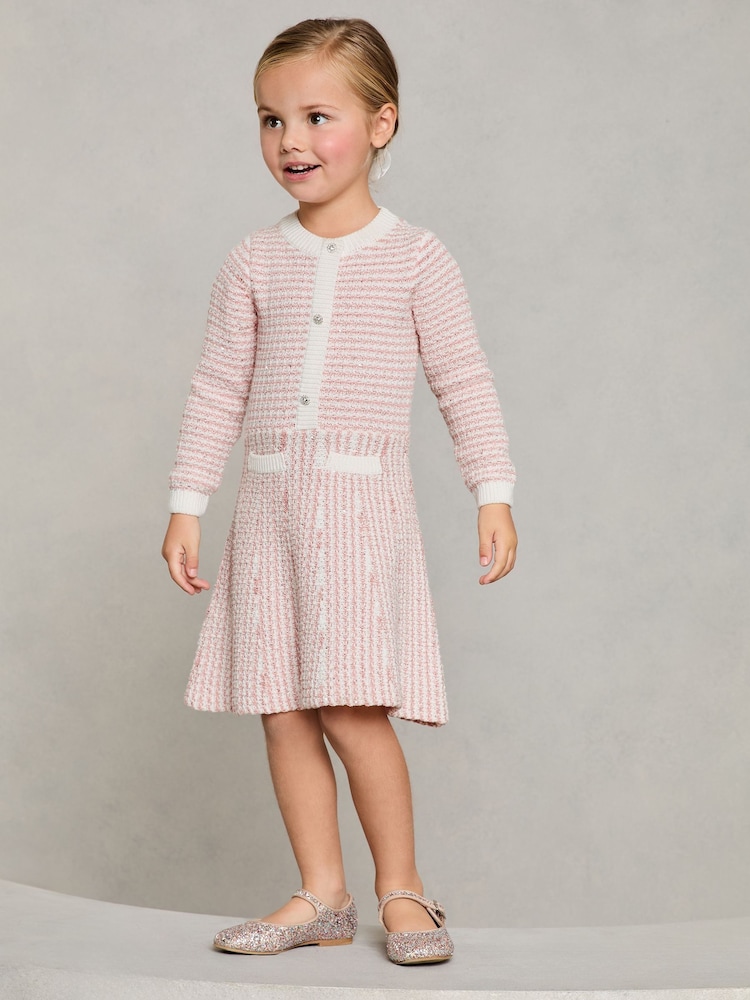 Lipsy Pink Mini Boucle Sequin Knit 100% Cotton Dress (18mths-6yrs) - Image 3 of 4