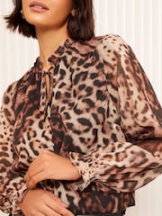 Friends Like These Brown Animal Long Sleeve Boho Tie Shirt - Image 2 of 4