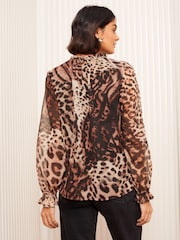 Friends Like These Brown Animal Long Sleeve Boho Tie Shirt - Image 4 of 4