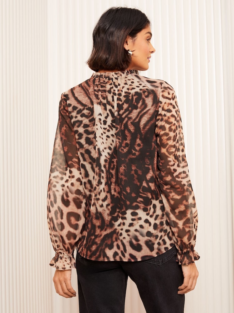 Friends Like These Brown Animal Long Sleeve Boho Tie Shirt - Image 4 of 4