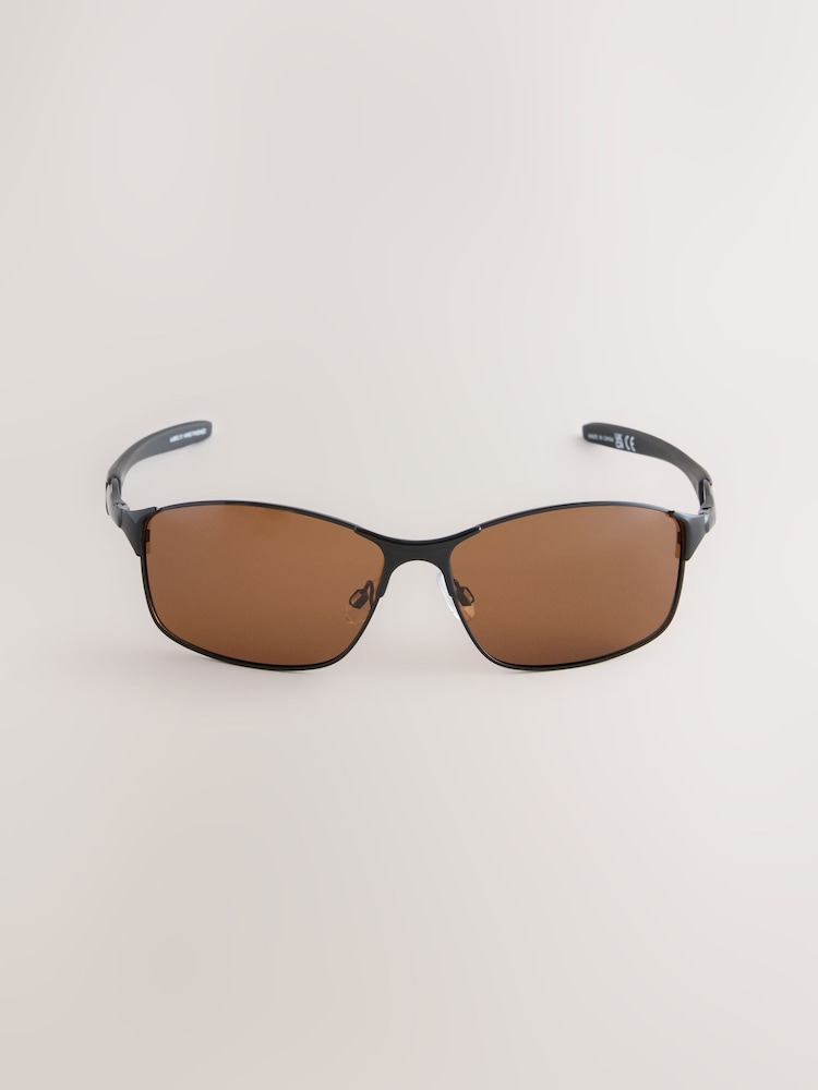 Marron noir - Lunettes de soleil enveloppantes en métal - Image 3 of 4