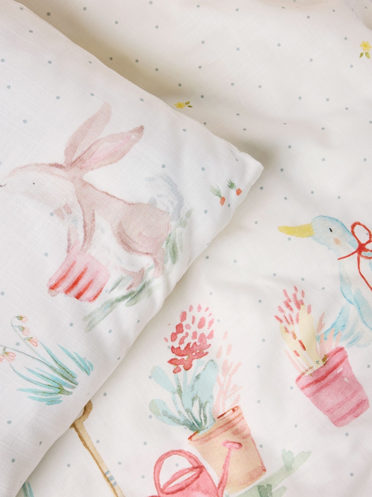 White Bunny Scene 100% Cotton Textured Printed Duvet Cover and Pillowcase Set - Image 6 of 6 White Bunny Scene 100% Cotton Textured Printed Duvet Cover and Pillowcase Set - Image 6 of 6