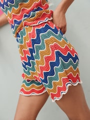 Blue/Pink Crochet Wave Holiday 100% Cotton Shorts - Image 6 of 9
