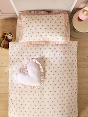Natural/Pink Floral 100% Washed Cotton Duvet Cover and Pillowcase Set - Image 3 of 7