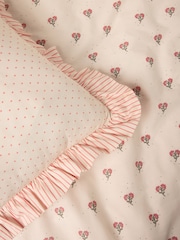 Natural/Pink Floral 100% Washed Cotton Duvet Cover and Pillowcase Set - Image 7 of 7