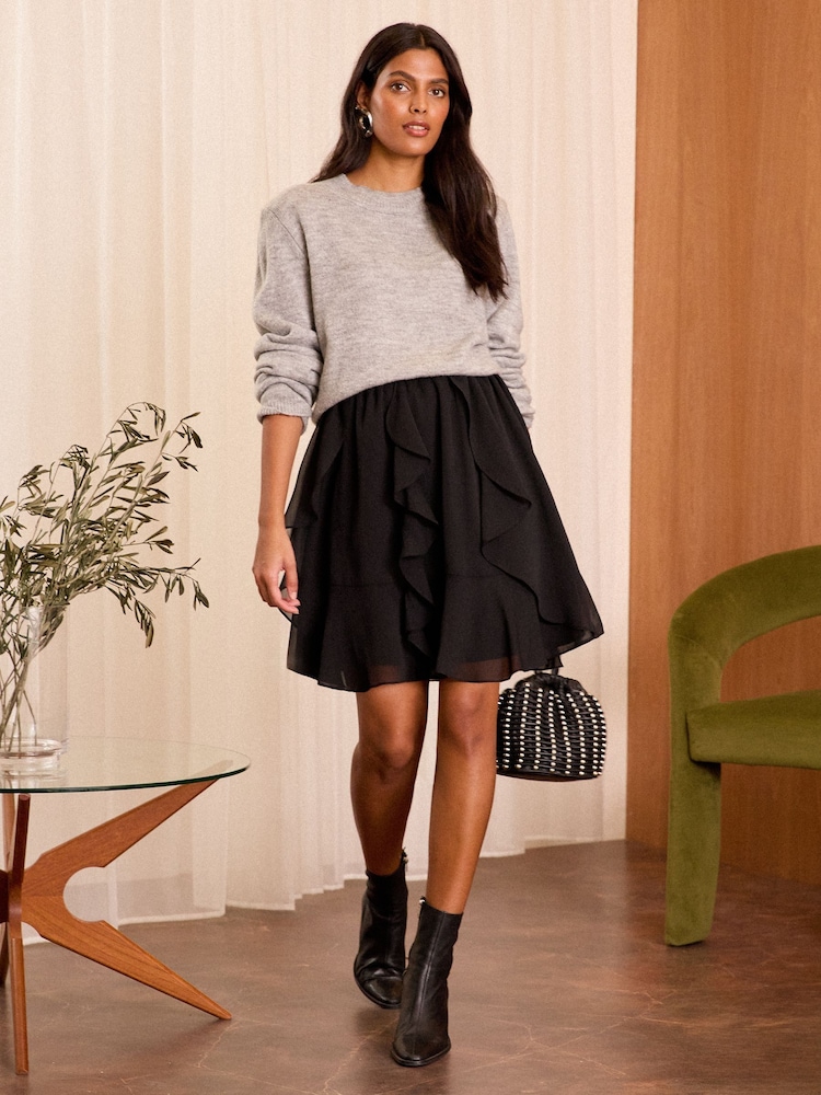 Love & Roses Black Chiffon Ruffle Mini Skirt - Image 1 of 4