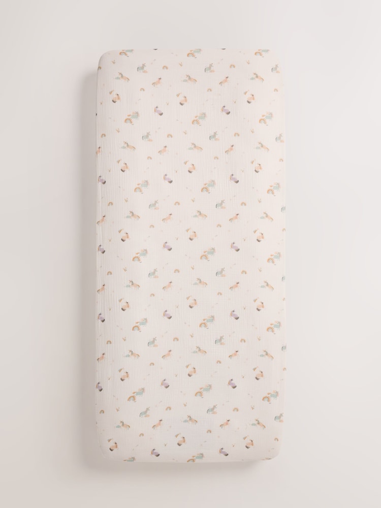Unicorn 100% Cotton Muslin Fitted Sheet - Image 3 of 3