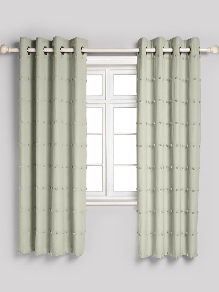 Sage Bobble Pom Eyelet Blackout Curtains - Image 1 of 7 Sage Bobble Pom Eyelet Blackout Curtains - Image 1 of 7
