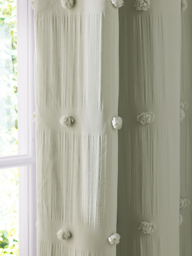 Sage Bobble Pom Eyelet Blackout Curtains - Image 4 of 7