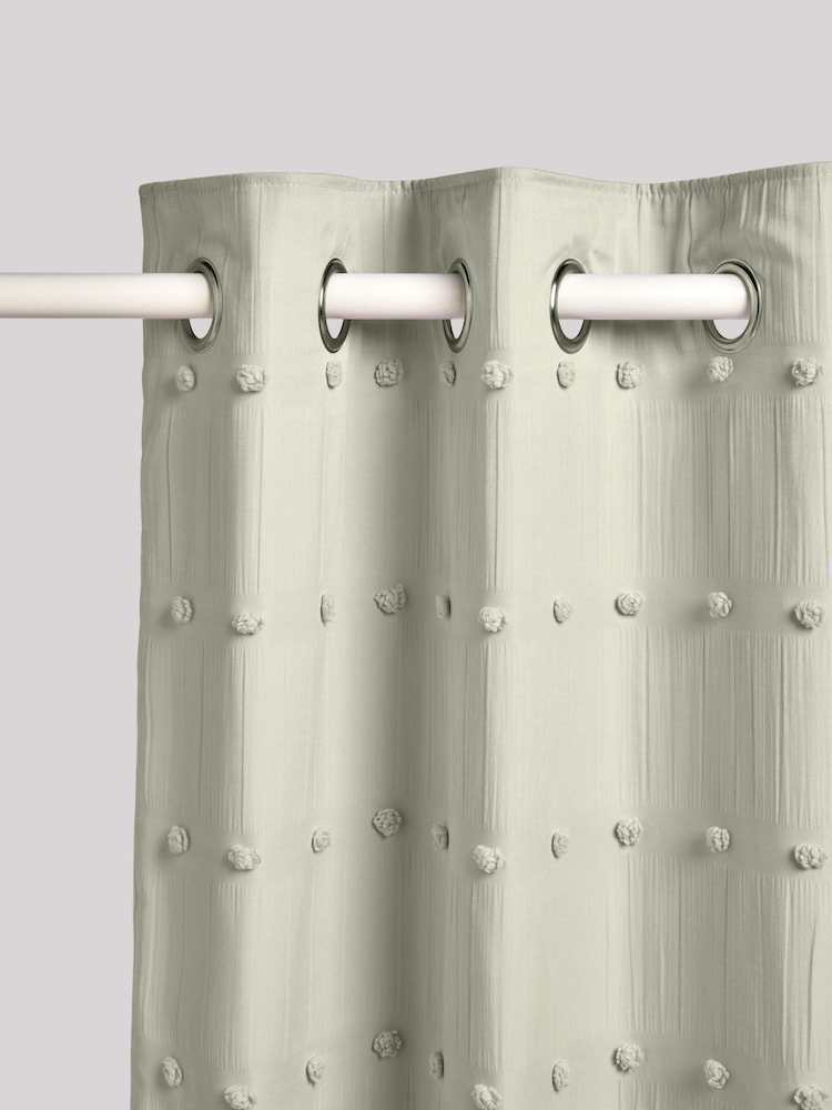 Sage Bobble Pom Eyelet Blackout Curtains - Image 5 of 7