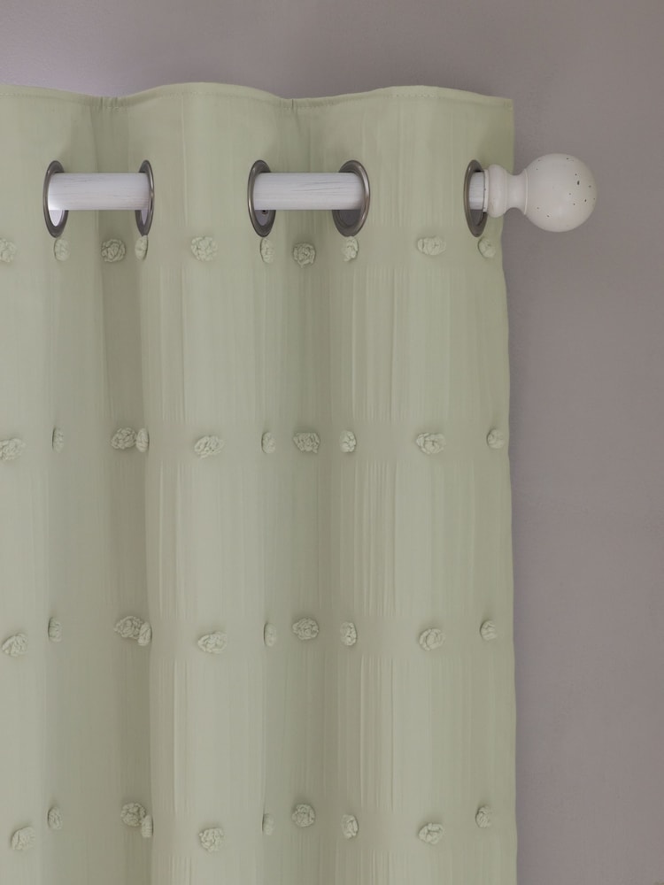 Sage Bobble Pom Eyelet Blackout Curtains - Image 6 of 7