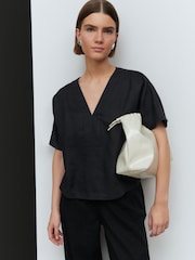 Black Short Sleeve Overhead 100% Linen Top - Image 1 of 8