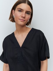 Black Short Sleeve Overhead 100% Linen Top - Image 5 of 8