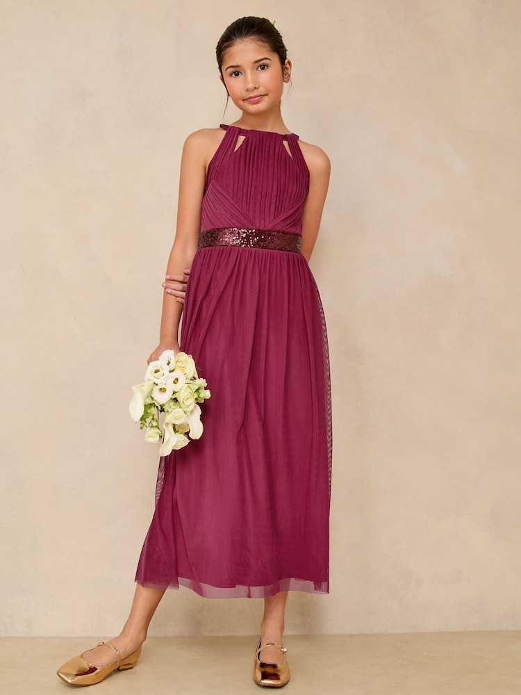 Lipsy Burgundy Red Teen Cut Out Midi Occasion Dress (10-16yrs) - Image 1 of 5