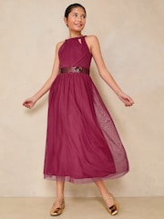 Lipsy Burgundy Red Teen Cut Out Midi Occasion Dress (10-16yrs) - Image 2 of 5
