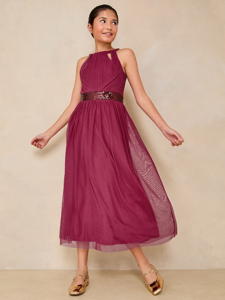 Lipsy Burgundy Red Teen Cut Out Midi Occasion Dress (10-16yrs) - Image 2 of 5