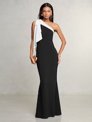 Lipsy Black/White One Shoulder Bow Maxi Dress - Image 1 of 4