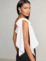 Lipsy Black/White One Shoulder Bow Maxi Dress - Image 2 of 4