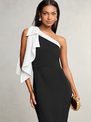 Lipsy Black/White One Shoulder Bow Maxi Dress - Image 3 of 4