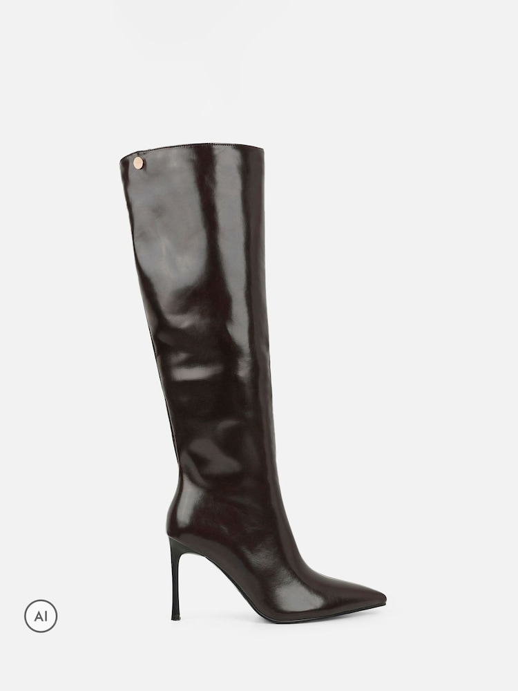 Simmi London Brown Leon Knee High Stretch Heeled Boots - Image 2 of 4 Simmi London Brown Leon Knee High Stretch Heeled Boots - Image 2 of 4