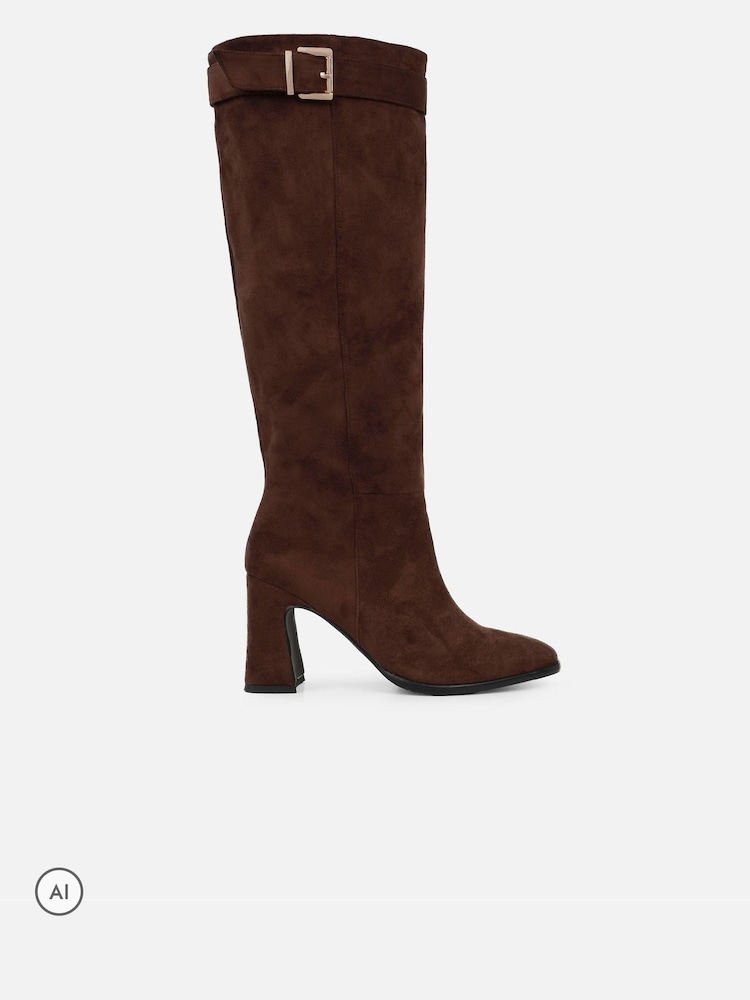 Simmi London Brown Hudson Knee High Buckle Detail Heeled Boots - Image 2 of 4