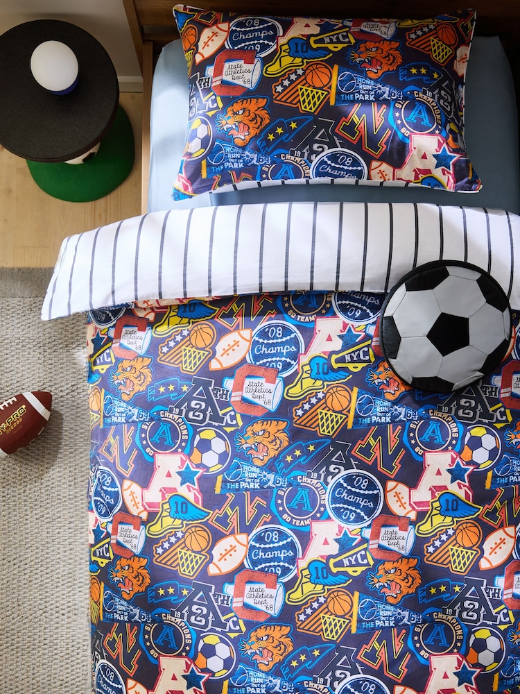 Varsity 100% Cotton Printed Bedding Duvet Cover and Pillowcase Set - Image 2 of 7 Varsity 100% Cotton Printed Bedding Duvet Cover and Pillowcase Set - Image 2 of 7
