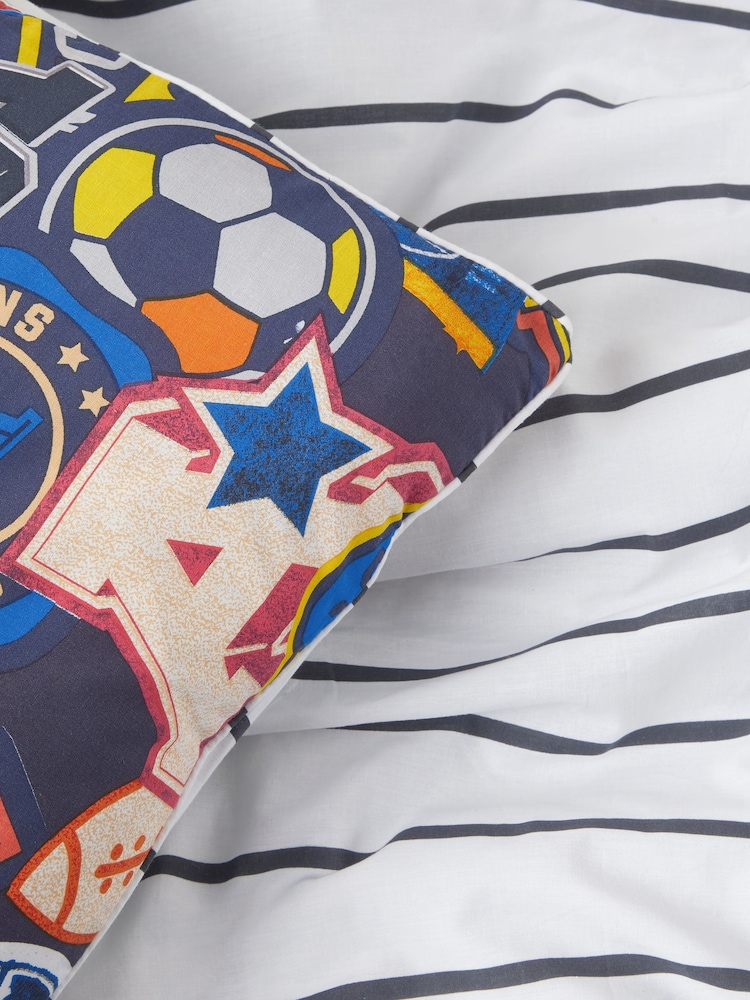 Varsity 100% Cotton Printed Bedding Duvet Cover and Pillowcase Set - Image 7 of 7 Varsity 100% Cotton Printed Bedding Duvet Cover and Pillowcase Set - Image 7 of 7