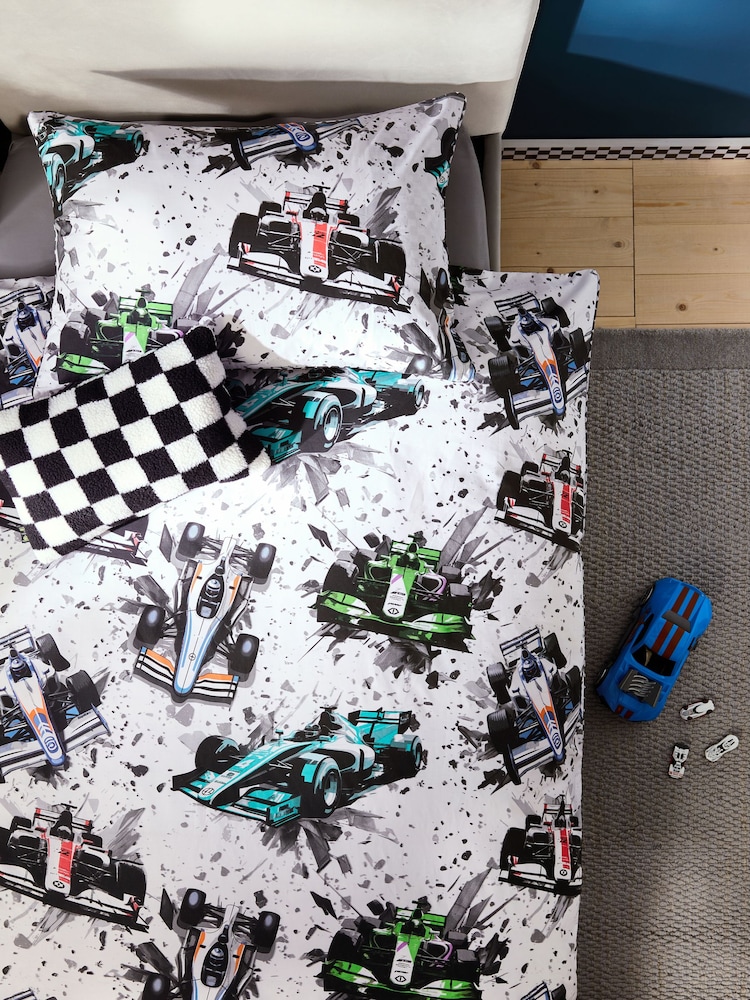 Racing Cars 100% Cotton Printed Bedding Duvet Cover and Pillowcase Set - Image 2 of 7 Racing Cars 100% Cotton Printed Bedding Duvet Cover and Pillowcase Set - Image 2 of 7