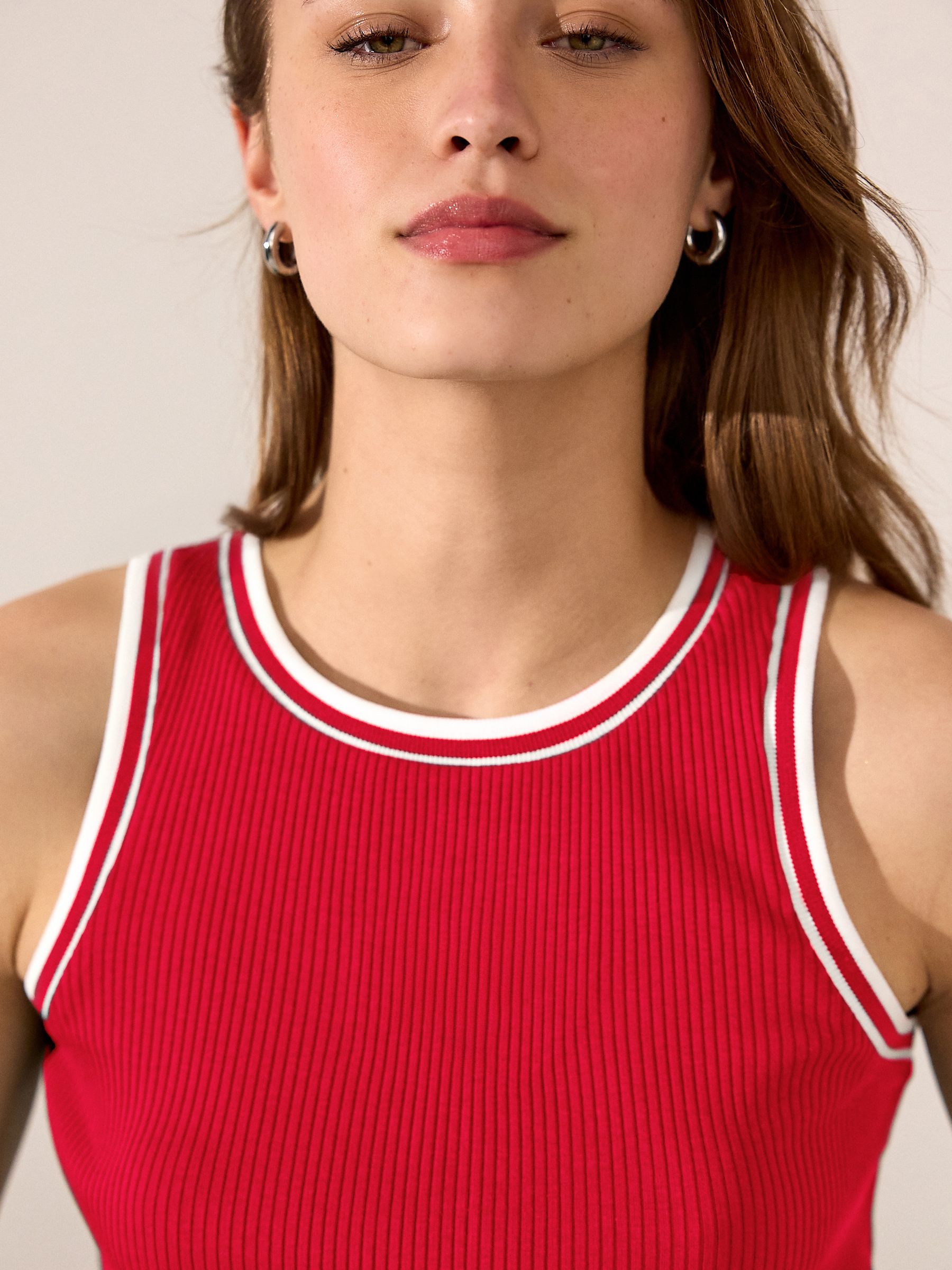 Buy Red/White Ribbed Racer Tank Vest Sleeveless Top from
