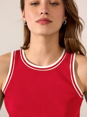 Red/White Ribbed Racer Tank Vest Sleeveless Top - Image 4 of 7