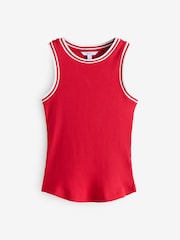 Red/White Ribbed Racer Tank Vest Sleeveless Top - Image 5 of 7
