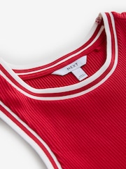 Red/White Ribbed Racer Tank Vest Sleeveless Top - Image 7 of 7