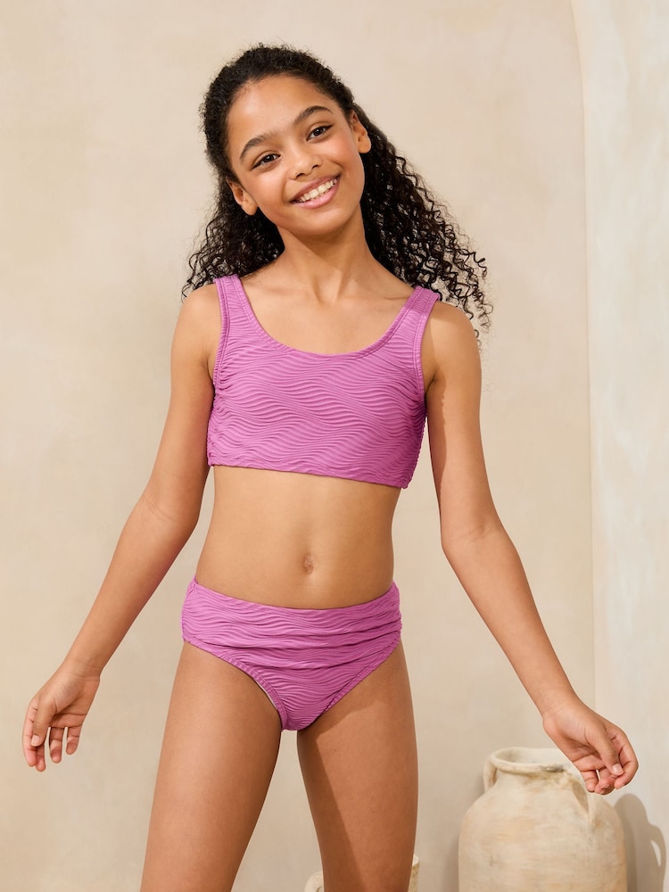 Lipsy Purple Scoop Neck Textured Bikini (5-16yrs) - Image 2 of 5