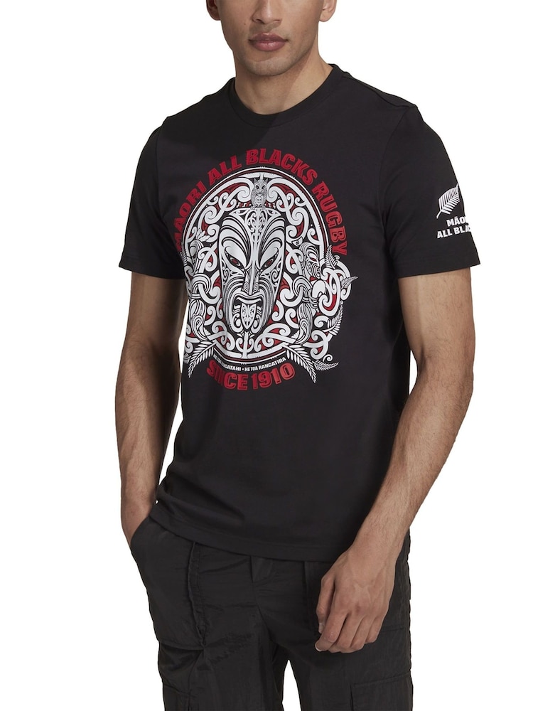 adidas Black 100% Cotton Maori Graphic T-Shirt - Image 1 of 4