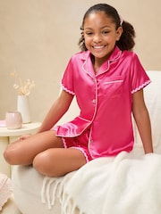 Lipsy Bright Pink Satin Pyjamas (3-16yrs) - Image 1 of 5